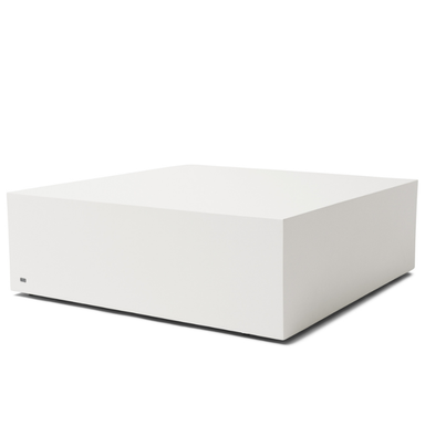 Bloc 40 square concrete coffee table by Blinde Design in bone white finish with minimalist block silhouette
