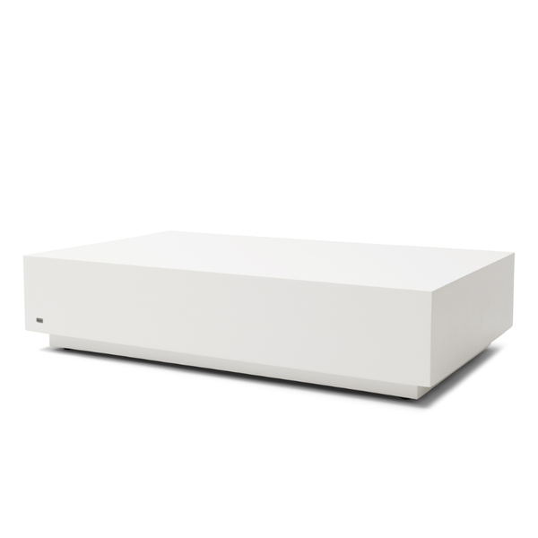 Dash 50 rectangular concrete coffee table by Blinde Design in bone white finish with minimalist block design.