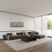 Niche 40 square concrete coffee table in graphite finish styled in a contemporary lounge with modular sofa