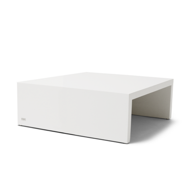 Niche 40 square concrete coffee table by Blinde Design in bone white finish with open base design