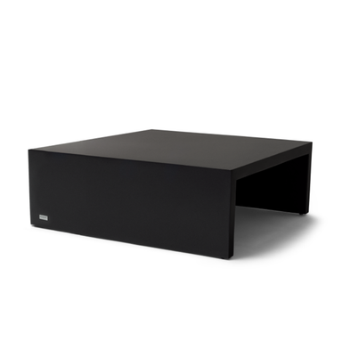 Niche 40 square concrete coffee table in graphite finish with minimalist open-frame base