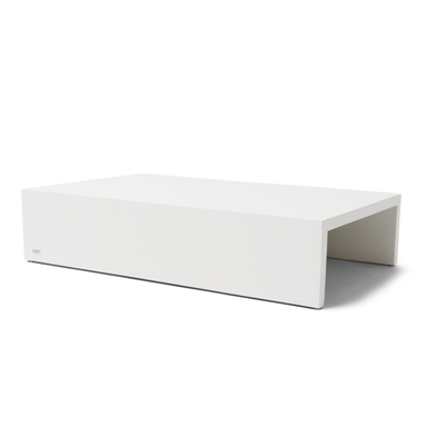 Niche 50 rectangular concrete coffee table in bone finish featuring waterfall sides and open shelf base