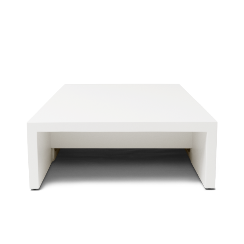 Niche 50 rectangular concrete coffee table in bone white finish showing open shelf base