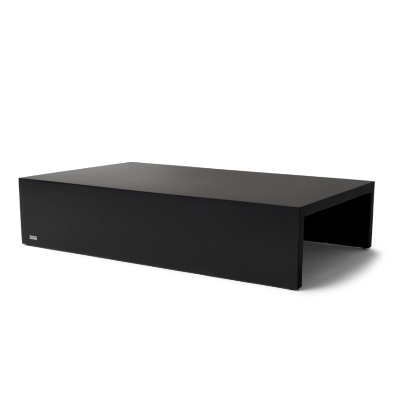 Blinde Design Niche 50 rectangular concrete coffee table in graphite finish with minimalist waterfall design and open shelf