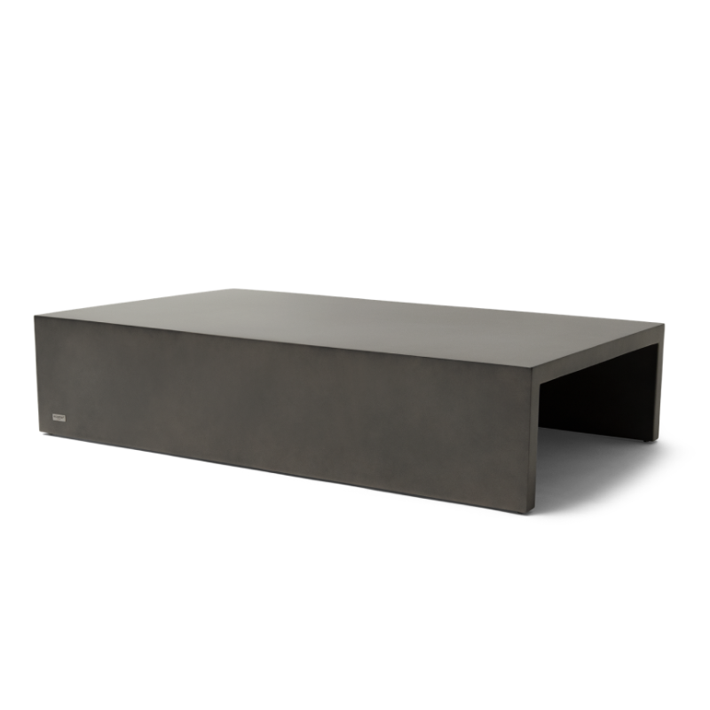 Niche 50 rectangular concrete coffee table by Blinde Design in natural finish with open negative space shelf