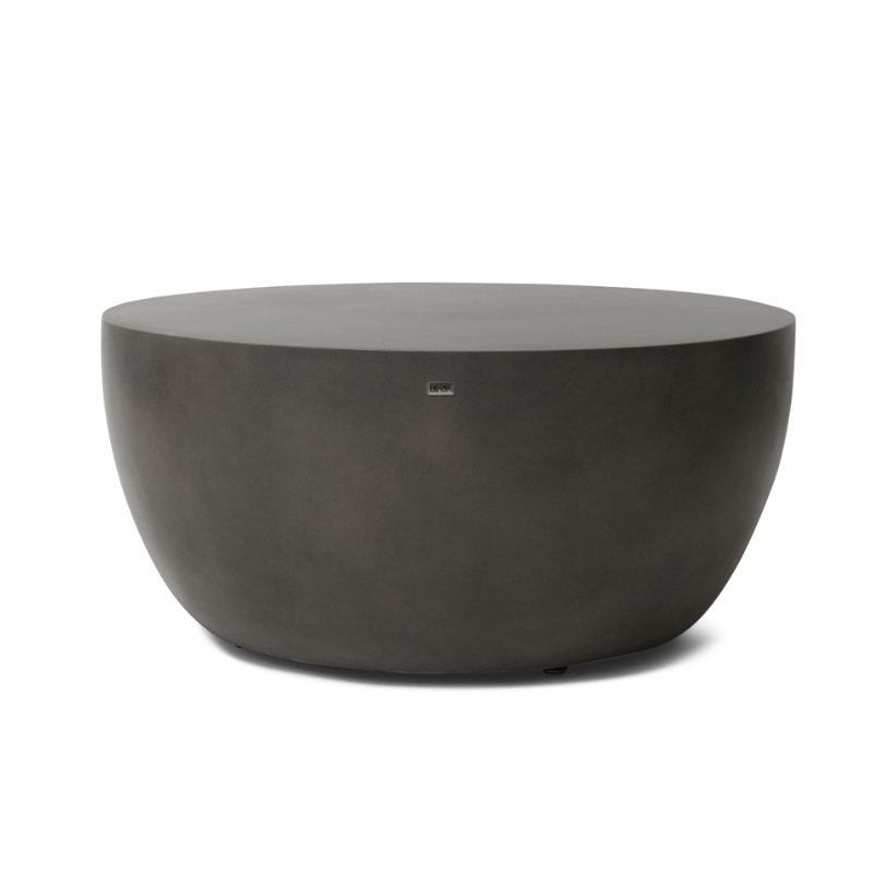 Node 30 round concrete coffee table in natural concrete finish with minimalist curved design