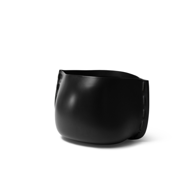 Stitch 25 round concrete planter by Blinde Design in black finish with black stitched accent detail