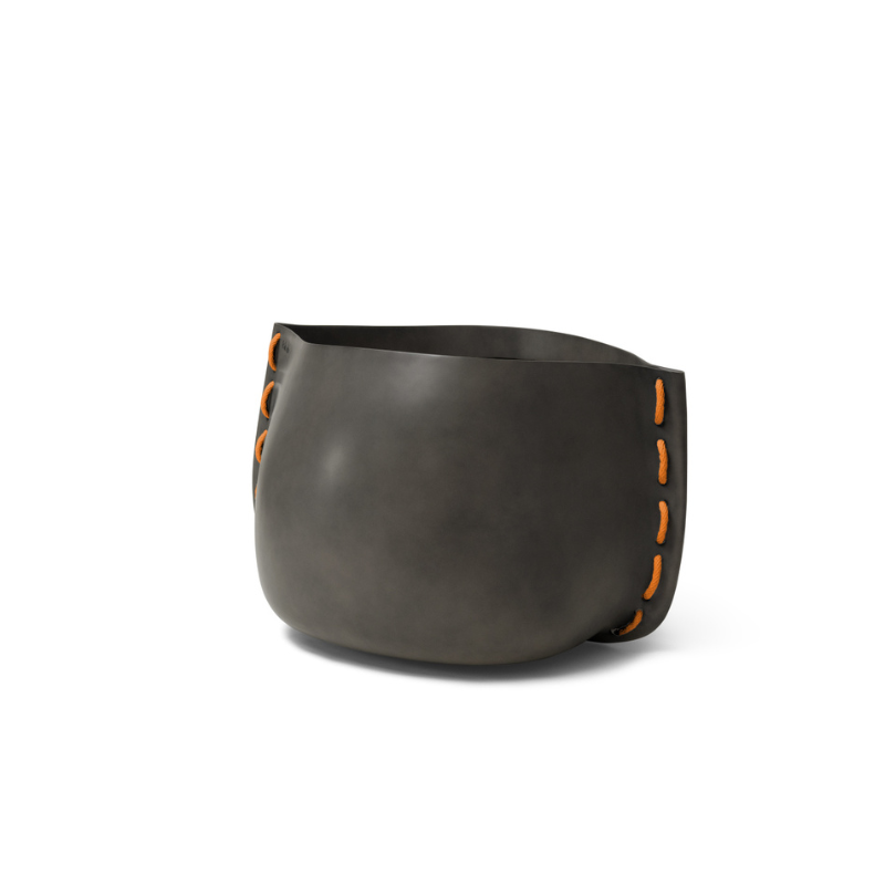 Blinde Design Stitch 25 round concrete planter in natural finish with orange stitched accent detail