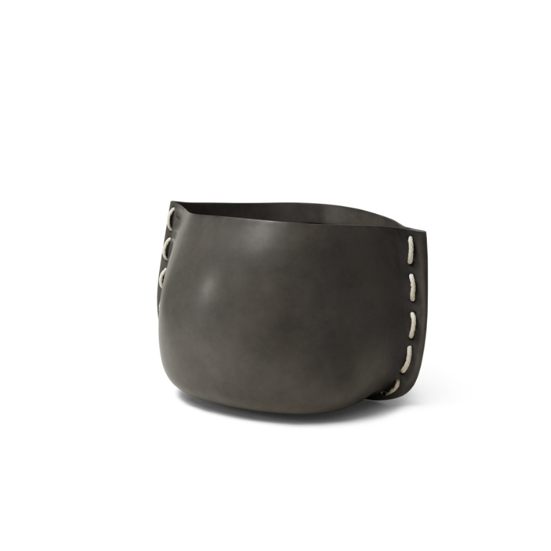 Stitch 25 round concrete planter in natural finish with white stitched detail