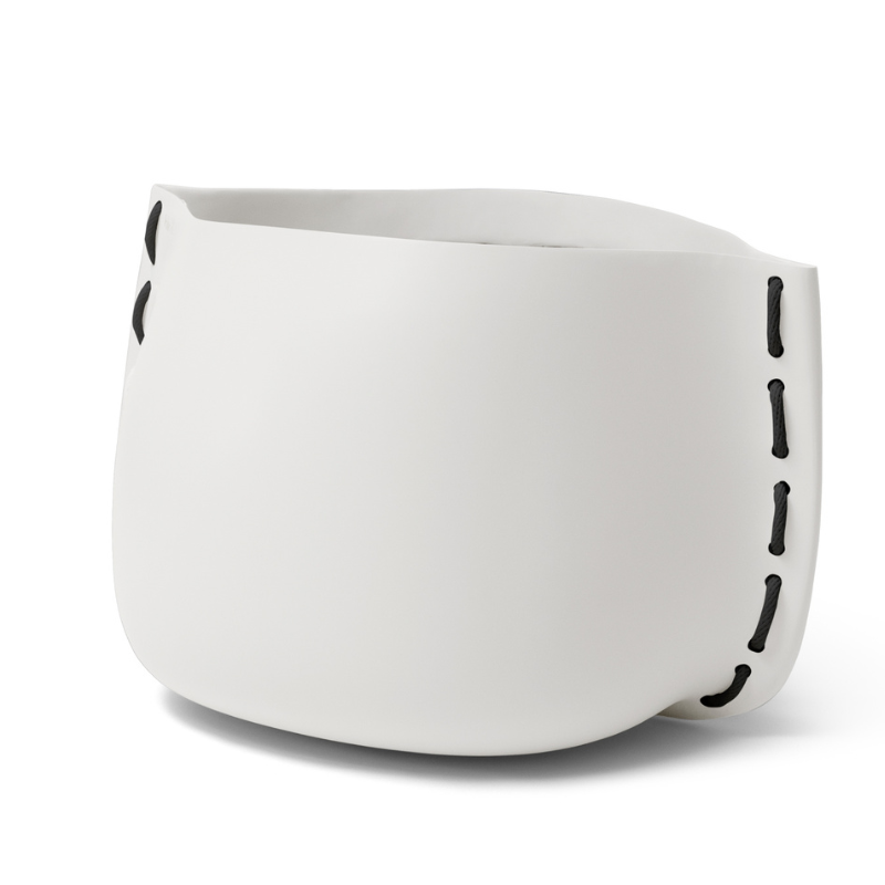 Blinde Stitch 100 concrete planter in Bone finish with black stitched accent detail