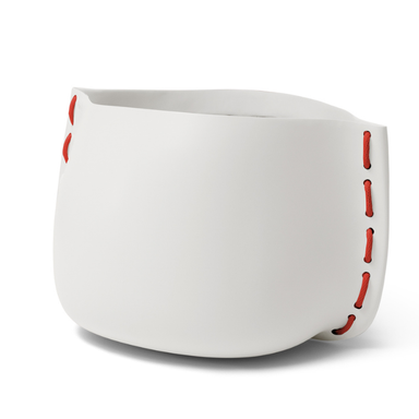 Blinde Stitch 100 large concrete planter in Bone finish with red stitched accent detail