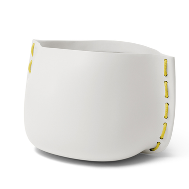Blinde Stitch 100 large concrete planter in Bone finish with yellow stitched accent detail