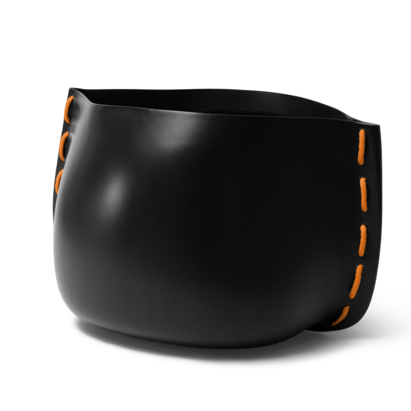Blinde Stitch 100 concrete planter in Graphite finish with orange stitched accent detail
