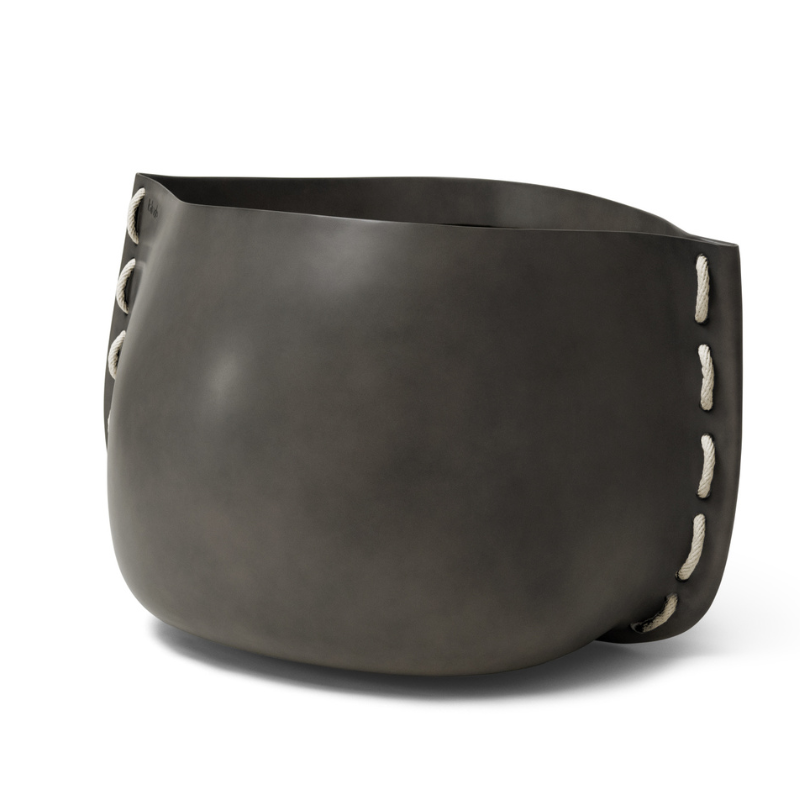 Blinde Stitch 100 concrete planter in Natural finish with white stitched accent detail