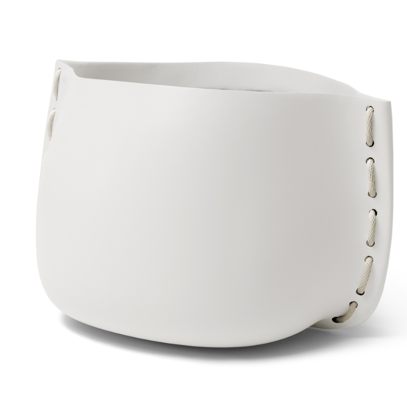 Blinde Stitch 125 white concrete planter with white stitched accent detail