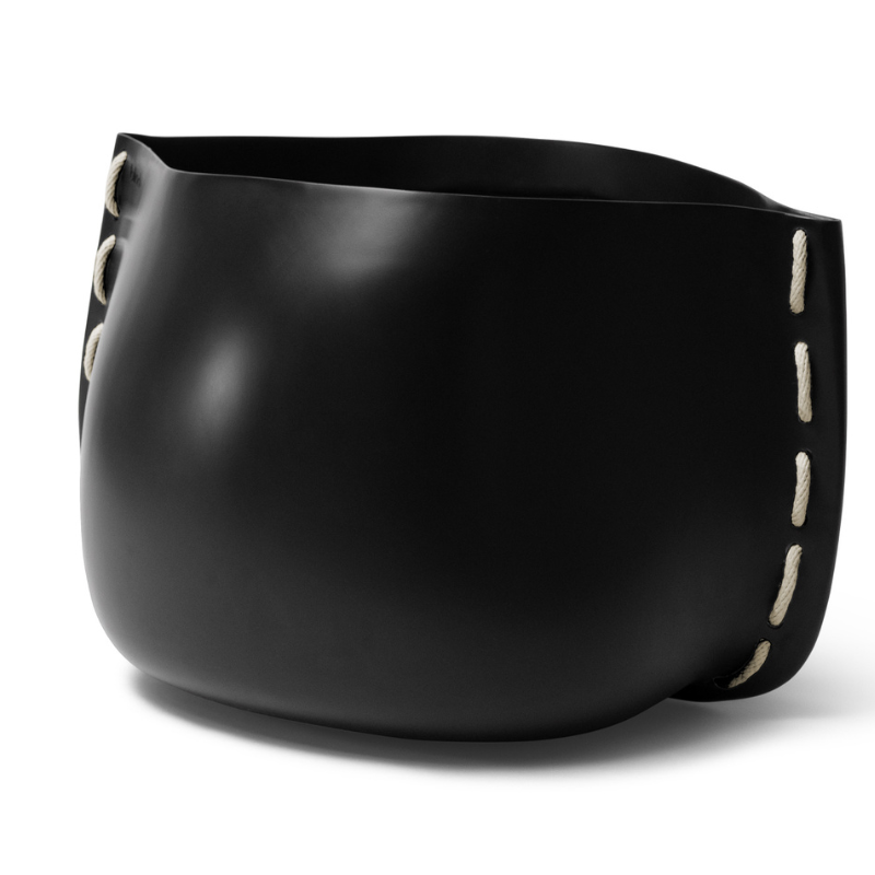 Blinde Stitch 125 black concrete planter with white stitched accent detail