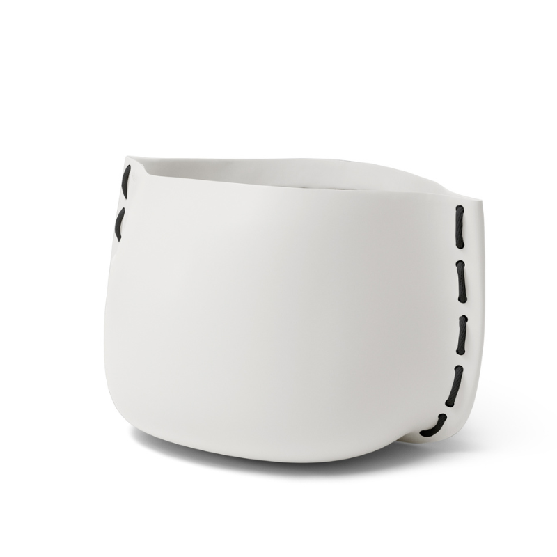 Blinde Stitch 75 concrete planter in bone finish with black stitched accent detail