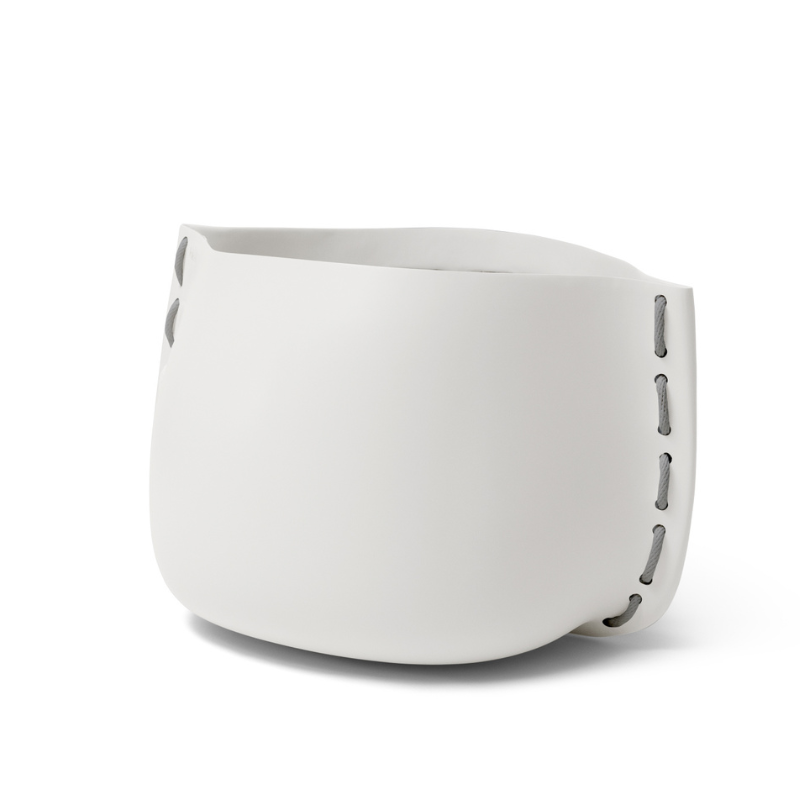 Blinde Stitch 75 concrete planter in bone finish with grey stitched accent detail