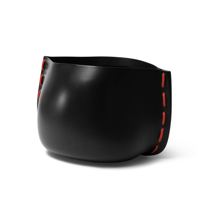 Blinde Stitch 75 concrete planter in graphite finish with red stitched accent detail