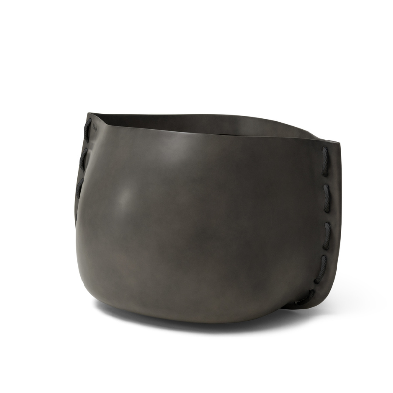 Blinde Stitch 75 concrete planter in natural finish with black stitched accent detail