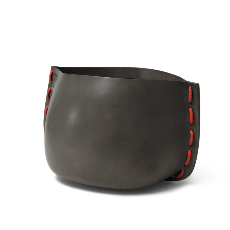 Blinde Stitch 75 concrete planter in natural finish with red stitched accent detail