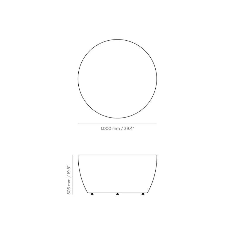 Circ 40 round coffee table dimensions diagram showing 1000 mm diameter and 505 mm height