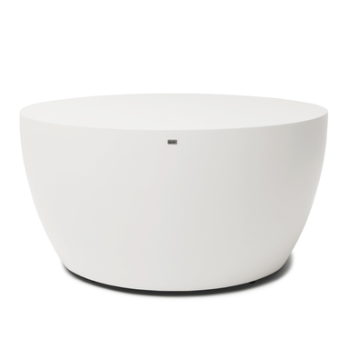 Circ 40 round designer coffee table in matte white finish with minimalist curved form