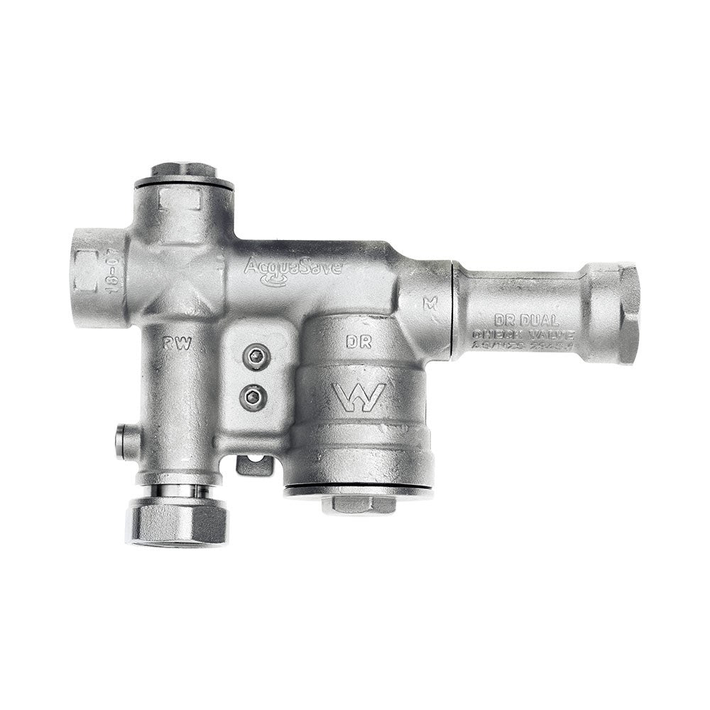 ClayTech AcquaSaver 3 one inch rainwater to mains changeover valve with a silver metal body