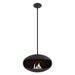 Cocoon Aeris Hanging Bioethanol Fireplace in matt black, studio shot with flame lit
