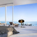 Cocoon Pedestal Bioethanol Fireplace in stainless steel on an oceanfront deck