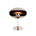 Cocoon Pedestal Bioethanol Fireplace in marine grade stainless steel, studio shot with flame lit