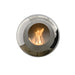 Cocoon Vellum Wall Mounted Bioethanol Fireplace in marine grade stainless steel, studio shot with flame lit