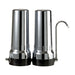 Depural Duo benchtop water filter kit with two chrome housings on a black base and a swan-neck tap