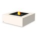 Angled view of EcoSmart Base 40 fire table in light bone color and black burner with ethanol burner and decorative stones