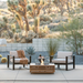 EcoSmart Fire Base 40 fire table with black burner on modern desert patio between lounge chairs, ecosmart fire table base 40 outdoor fireplaces and outdoor tables