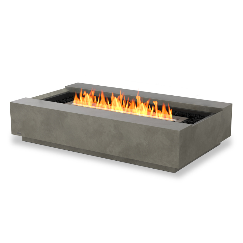 EcoSmart Cosmo 50 fire table in Natural concrete with a Black XL9 burner and decorative glass media.