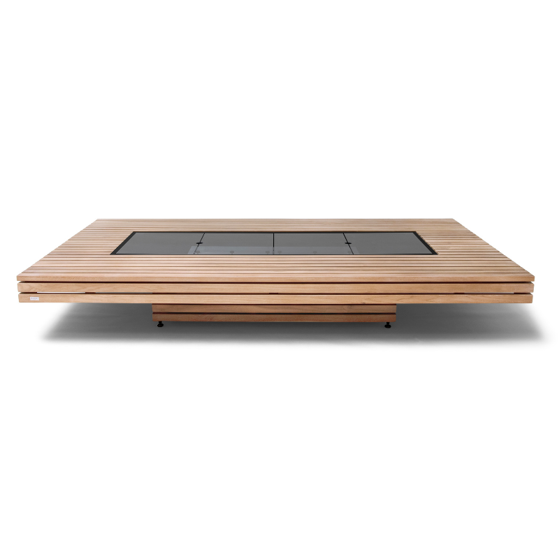 EcoSmart Fire L65 Cover Plate fitted to timber fire table front view