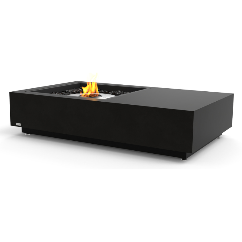 EcoSmart Manhattan 50 fire table in Graphite Fluid concrete with a Stainless Steel burner surround.