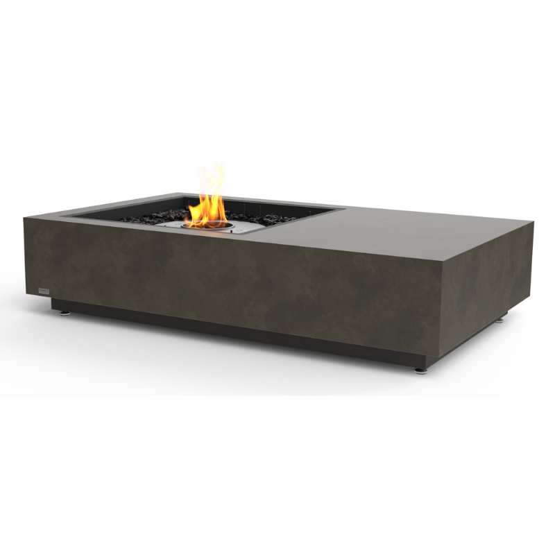 EcoSmart Manhattan 50 fire table in Natural Fluid concrete with a Stainless Steel burner surround.