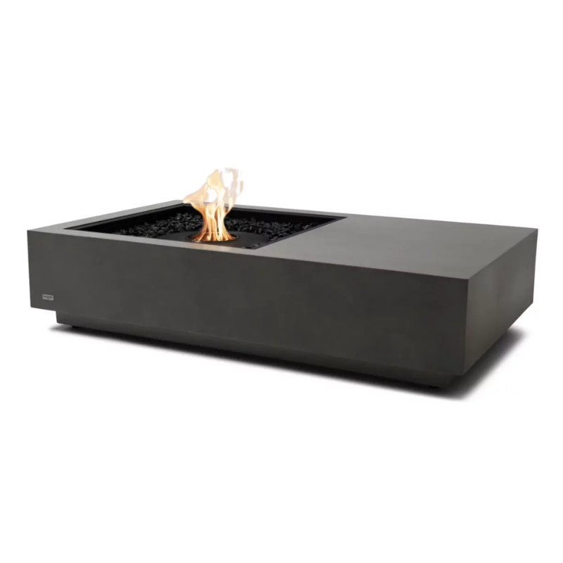 EcoSmart Manhattan 50 fire table in Natural Fluid concrete with a Black burner surround.