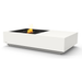 EcoSmart Manhattan 50 fire table in Bone Fluid concrete with a Black burner surround, viewed with black glass charcoal media.