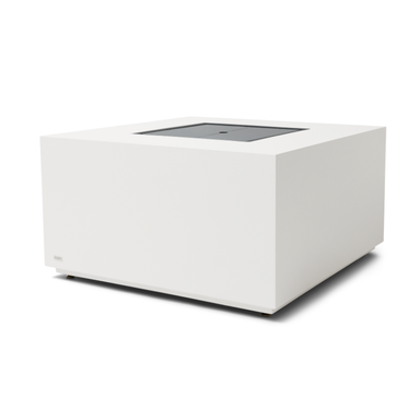 EcoSmart Fire S18 fire cover plate on white modern fire table front angled view