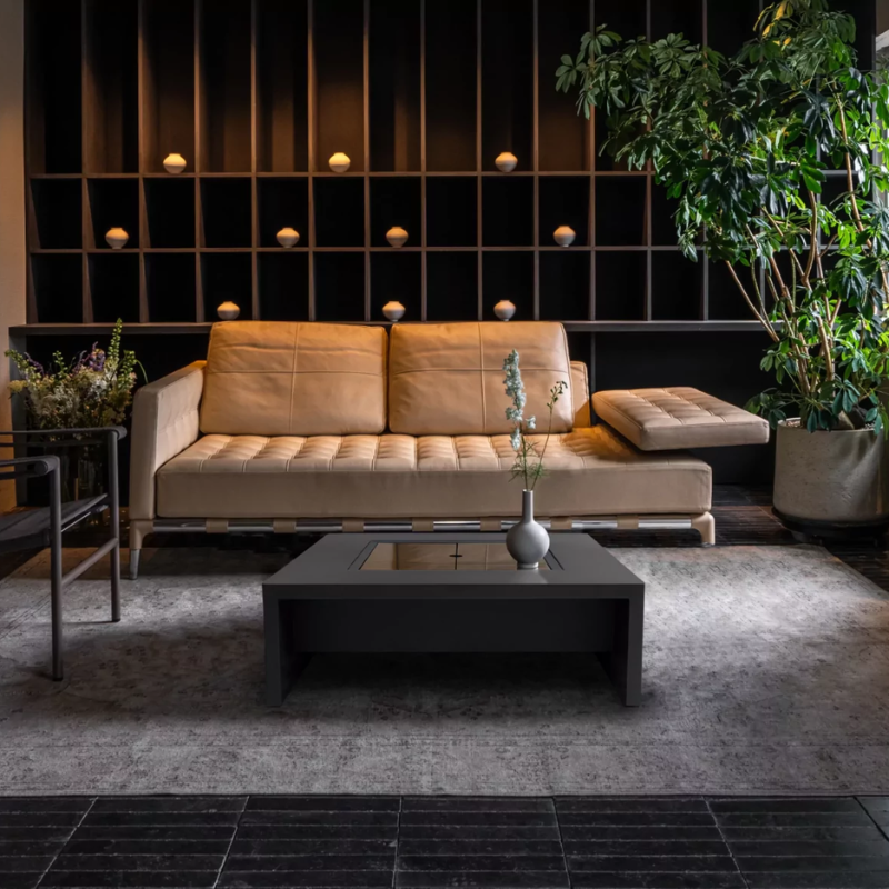 EcoSmart Fire S22 Screen on modern coffee table fire feature in designer living room