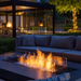 EcoSmart L50 Fire Screen L1080 installed on outdoor linear fire pit table with protective glass screen