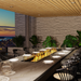 EcoSmart Linear 130 Fire Pit Kit in a luxury dining setting, flames creating a warm glow in a refined, stylish environment.
