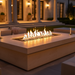 EcoSmart Linear 90 Fire Pit Kit installed in an elegant outdoor patio, with a clean design and vibrant flame, providing warmth and ambiance.