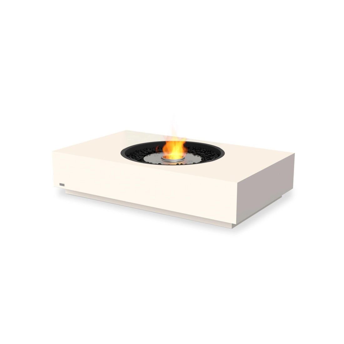 EcoSmart Martini 50 fire table in Bone fluid concrete with a Stainless Steel sunken circular burner, studio view.