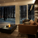 EcoSmart Martini 50 in Graphite Fluid concrete with a Black burner, indoors in a living room with a winter view.