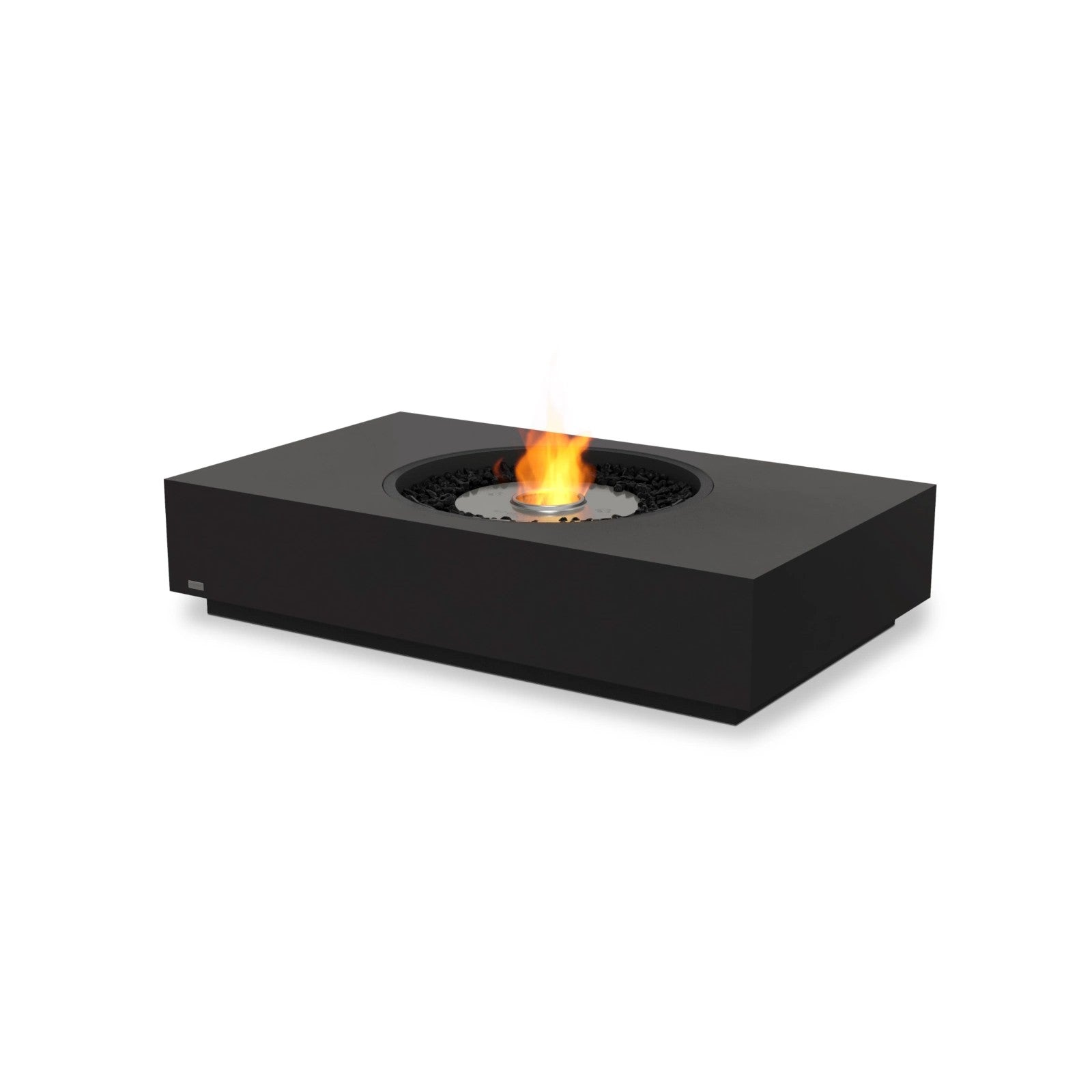 EcoSmart Martini 50 fire table in Graphite fluid concrete with a Stainless Steel sunken circular burner, studio view.