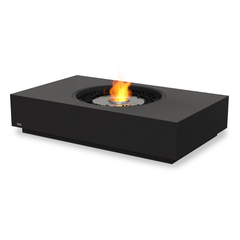 EcoSmart Martini 50 fire table in Graphite Fluid concrete with a Stainless Steel sunken circular burner.